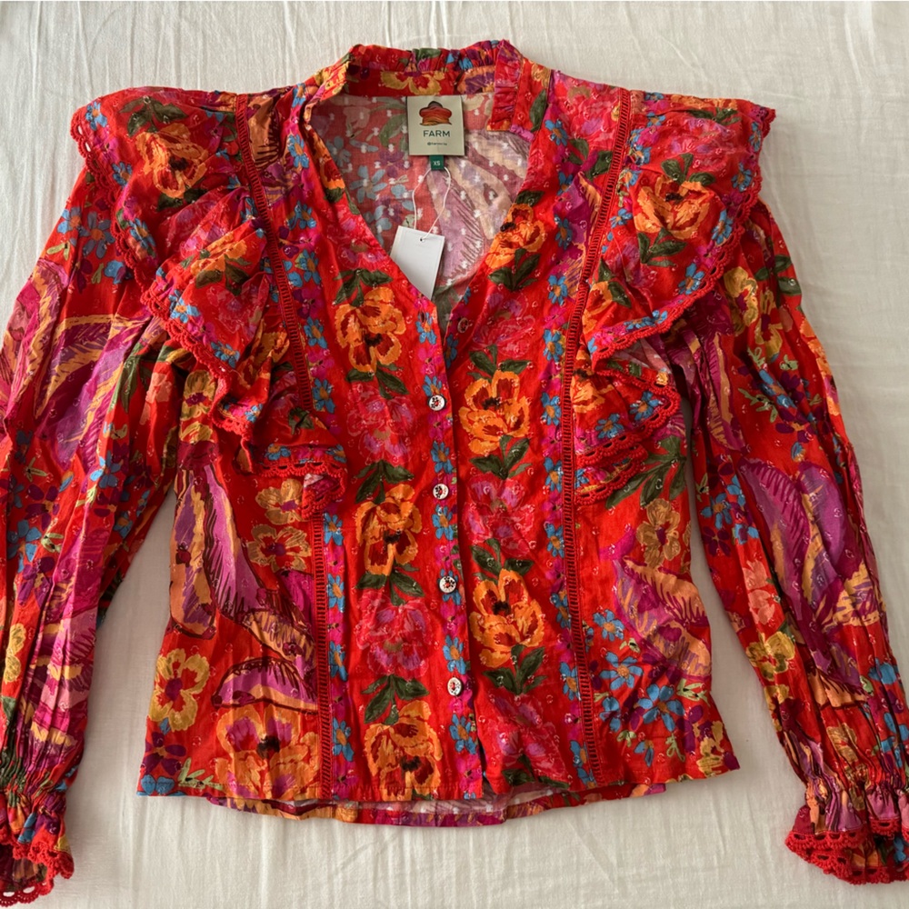 FARM Rio Ruffle Long Sleeve Blouse size XS new